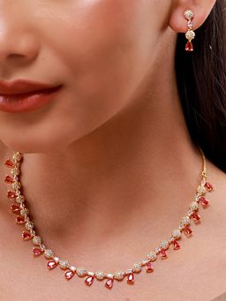 Voylla - Gold Elegance Roselle Droplet Cz Necklace Set