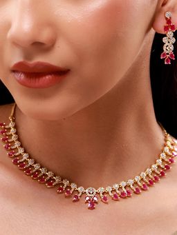 Voylla - Gold Elegance Rose Cascade Cz Necklace Set