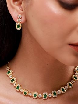 Voylla - Gold Elegance Emerald Oval Cz Necklace Set