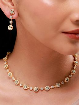 Voylla - Gold Elegance Mint Halo Cz Necklace Set