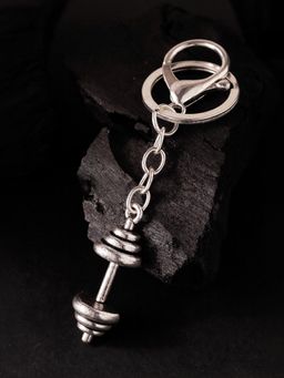 Voylla - Lift It Dumbbell Silver Oxidised Bag Charm Keychain