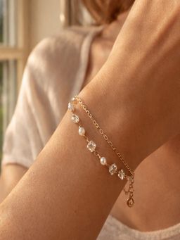 JEWELZ - Gold Plated Pearl Layered Bracelet For Women