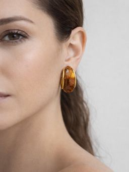 JEWELZ - Gold-Toned Brown Resin Hoop Earrings