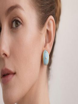 JEWELZ - Gold-Toned Turquoise Blue Stone Hoop Earrings