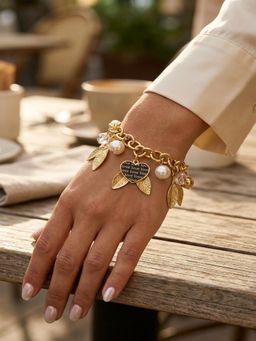 JEWELZ - Fashion Gold Leaf Charm Bracelet With Pearls