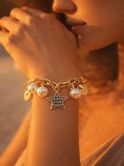 JEWELZ - Gold Plated Star And Pearl Charm Bracelet For Women