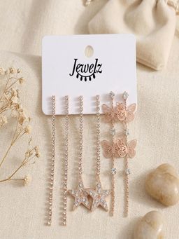 JEWELZ - Rose Gold Star And Butterfly Chain Drop Earrings Pack Of 3
