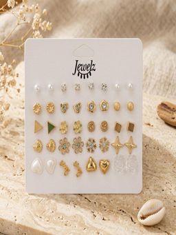 JEWELZ - Gold And Silver Stud Earrings Pack Of 20 For Women