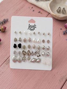JEWELZ - Fashion Silver Stud Earrings Multipack - Daily Wear Pack Of 20 For Women