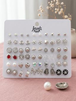 JEWELZ - Silver And Crystal Stud Earrings Pack Of 30 For Women