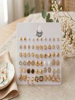 JEWELZ - Korean Style Gold And Pearl Stud Earrings Pack Of 30 For Women