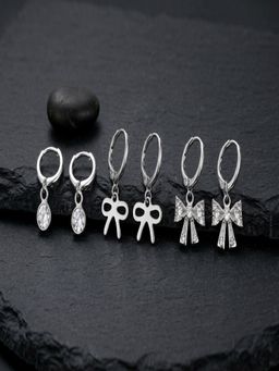 JEWELZ - Silver Plated Bow Charm Hoop Earrings Pack Of 3 For Women