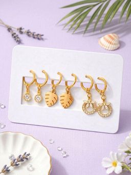 JEWELZ - Gold-Toned Charm Pack Of 3 Earrings For Women