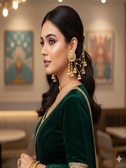 Accessher - Gold Plated Floral Jhumka Dangler with Hair Chain