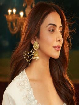 Accessher - Gold Plated Teardrop Pearl Jhumka with Ear Chain