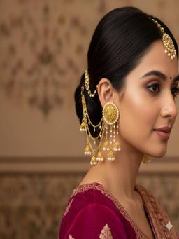 Accessher - Gold Plated Pearl Round Jhumka with Ear Chain