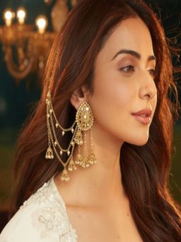 Accessher - Gold Teardrop Jhumka with Pearl Hair Chain