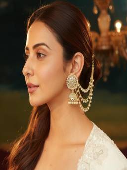 Accessher - Silver Floral Long Jhumka with Hair Chain