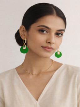 JEWELZ - Gold-Toned Green Statement Drop Earrings