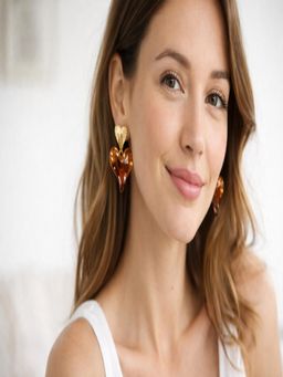 JEWELZ - Gold-Toned Brown Heart Drop Earrings