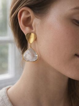 JEWELZ - Korean Style Gold And Clear Stone Drop Earrings