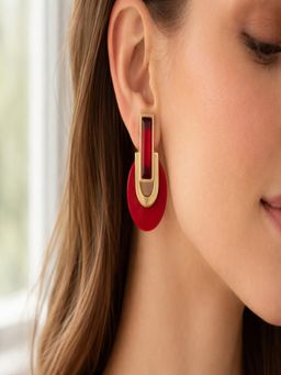 JEWELZ - Gold-Toned Red Stone Statement Earrings