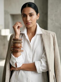 Mitali Jain - Handcrafted Wood Bangle Stack - Pack Of 6 (2.6)