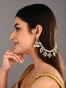 Anvik - Kundan And Beads Double Layered Ear Chains Green