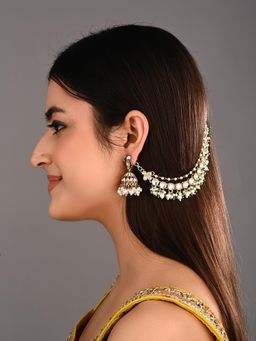 Anvik - Kundan And Beads Double Layered Ear Chains Green