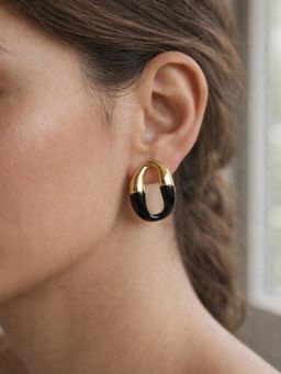 JEWELZ - Gold Tone And Black Enamel Chunky Hoop Earrings