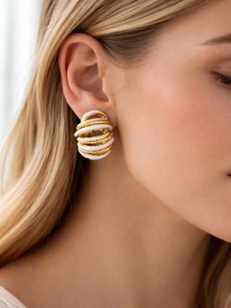 JEWELZ - Gold Plated White Enamel Twisted Hoop Earrings For Women