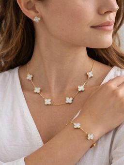 JEWELZ - Gold Plated Clover Charm Necklace And Stud Earrings Set