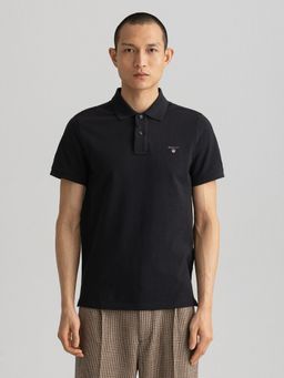 GANT - Men Black Solid Regular Fit Polo T-Shirt