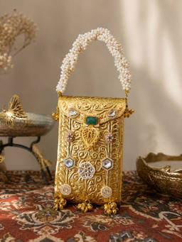 Adwita - Kundan Golden Mobile Batua Bag
