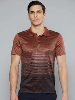 Alcis - Men Brown Black Printed Polo Collar Slim Fit Running T-shirt