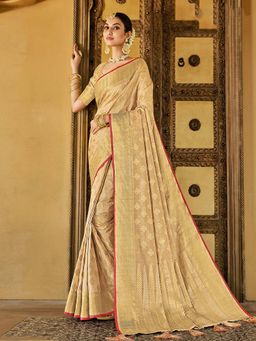 Odette - Beige Colour Silk Saree with Unstitched Blouse