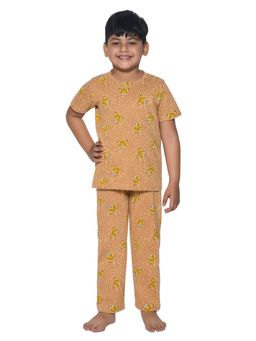 FUNKRAFTS - Boys Cotton Half Sleeves Tiger Printed T-Shirt & Pyjama - Brown (Set of 2)