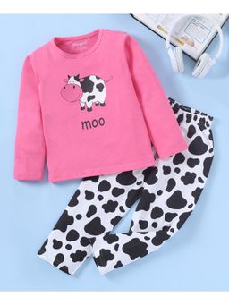 FUNKRAFTS - Girls Cotton Full Sleeves Printed T-Shirt & Pyjama -Pink (Set of 2)