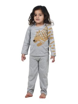 FUNKRAFTS - Boys Cotton Full Sleeves Tiger Printed T-Shirt & Pyjama - Grey (Set of 2)