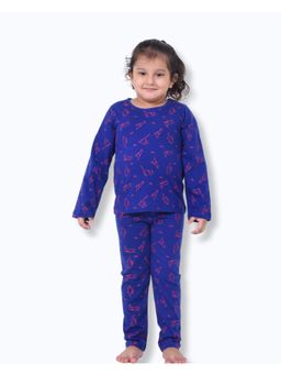 FUNKRAFTS - Kids Cotton Full Sleeves Dinosaur Printed T-Shirt & Pyjama - Blue (Set of 2)