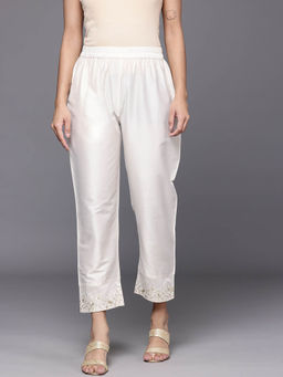 Varanga - Off White Thread And Zari Embroidered Pant