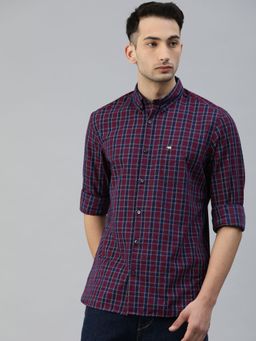 The Bear House - Men Red Navy Blue Slim Fit Checked Casual Shirt