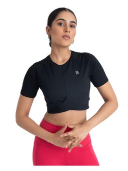 Hunnit - Zen Front-Wrap Workout Crop T-Shirt - Black
