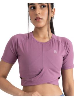 Hunnit - Zen Front-Wrap Workout Crop T-Shirt - Mauve