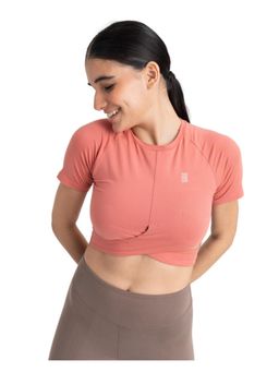 Hunnit - Zen Front-Wrap Workout Crop T-Shirt - Peach