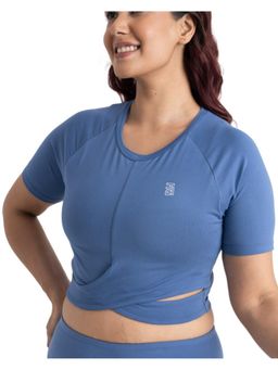 Hunnit - Zen Front-Wrap Workout Crop T-Shirt - Blue