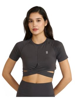 Hunnit - Zen Front-Wrap Workout Crop T-Shirt - Grey