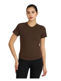 Hunnit - Zen Round Neck Training T-Shirt for Women - Brown