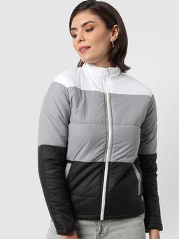 Campus Sutra - Grey Colour-blocked Puffer Jacket