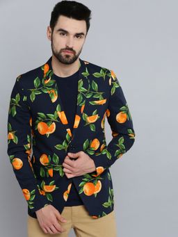SHOWOFFFF - Men Navy Blue Printed Blazer